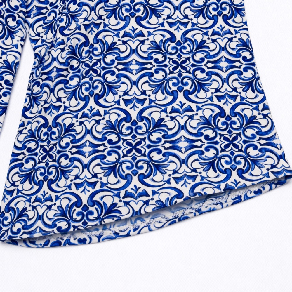 Vince Camuto Blue & White Medallion Print Wide Leg Palazzo Pants - Size L - Picture 5 of 11